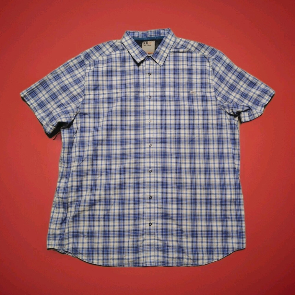 5.11 Tactical Shirt Mens‎ XL Blue Hunter Plaid Snap Button Short Sleeve